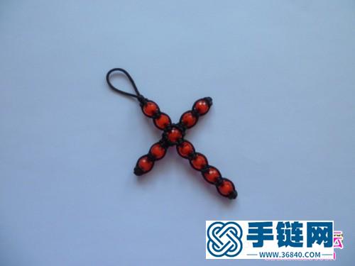 韩国丝串珠十字挂件的的编制教程