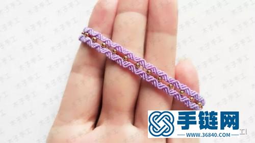中国结紫色配小金珠手链的编制教程