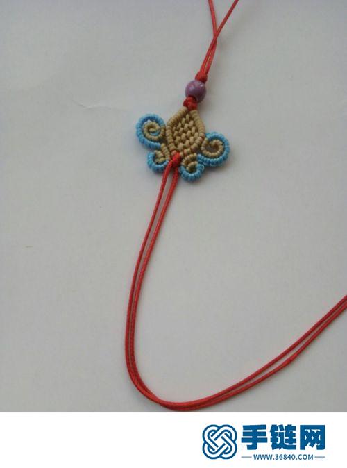 中国结玉线蓝蝶红花蜜蜡挂饰的编制方法