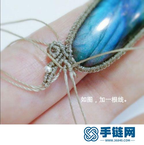 中国结拉长石、葡萄晶、蓝晶石三石蜡线项链吊坠的制作图解