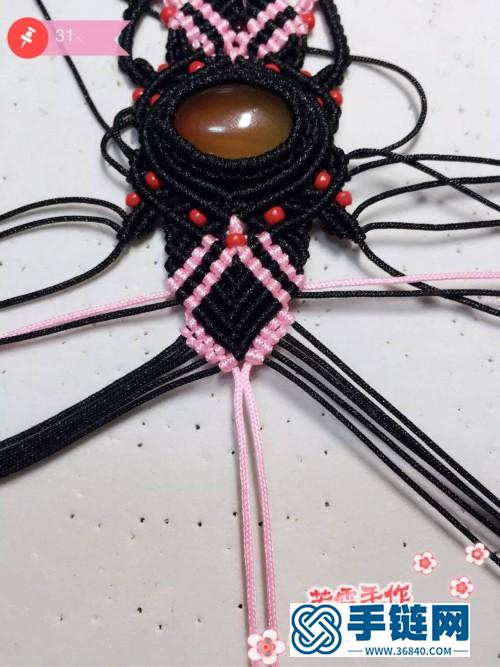 中国结拼色包石红珠手链的详细制作图解