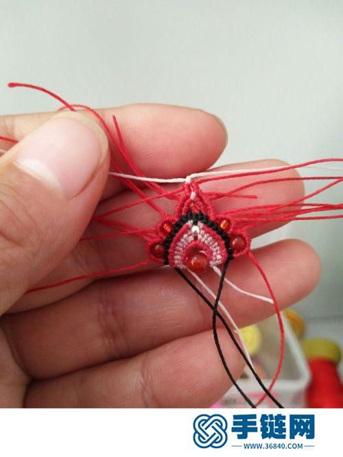 中国结红线石榴石银珠耳饰的编制方法