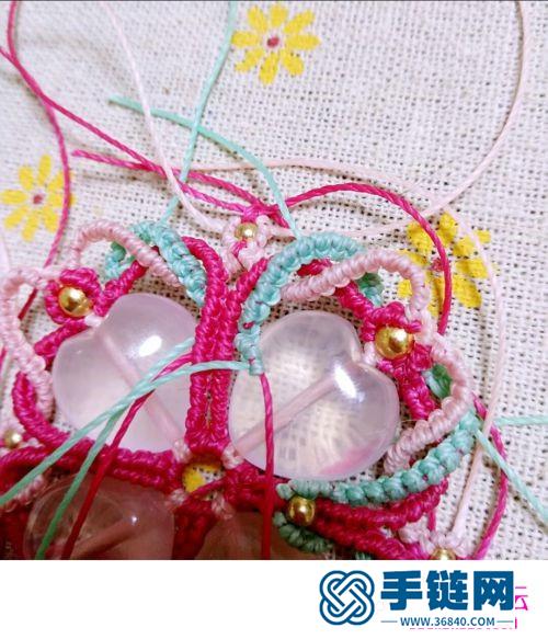 圆蜡绳编心形粉晶珠项链的制作图解