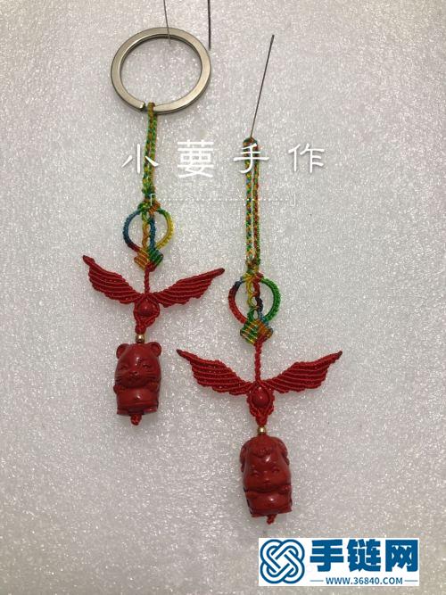 绳编天使翅膀朱砂生肖钥匙扣挂饰的详细编制教程