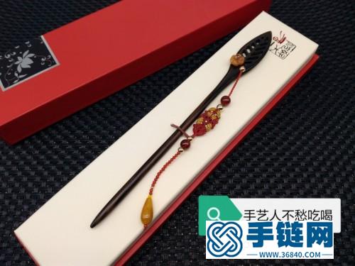 中国结蜡线红玛瑙翡翠金珠木簪步摇的详细制作教程