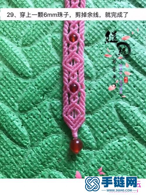 南美扁蜡编红玛瑙珠情侣手链的详细编制图解