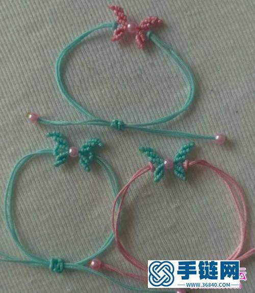 绳编小蝴蝶粉珠手链的编织制作