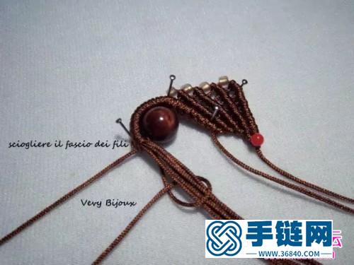 绳+珠子编的雀羽串珠耳坠的制作图解