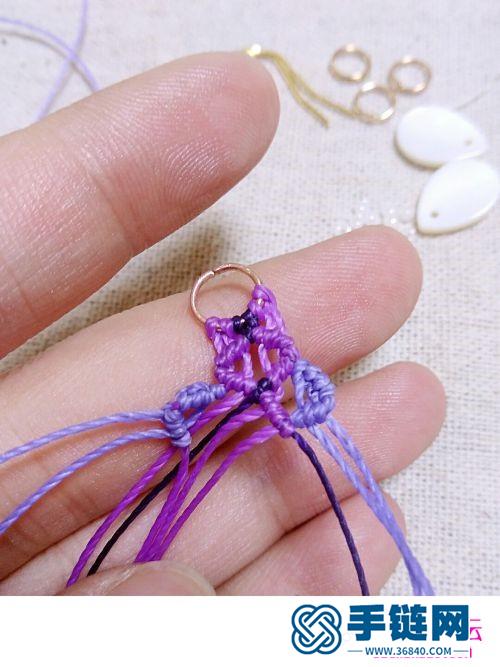 绳编紫鸾水滴白贝壳耳环的详细编制图解
