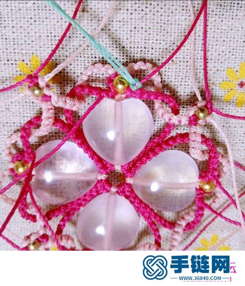 圆蜡绳编心形粉晶珠项链的制作图解