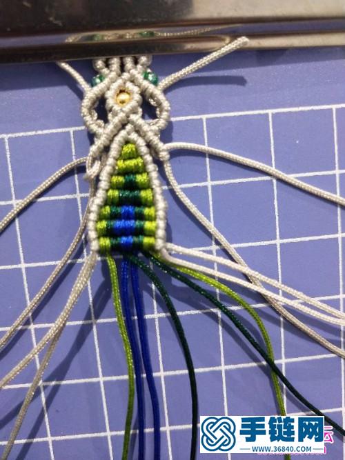 绳编绿水滴彩色耳环的详细编制教程