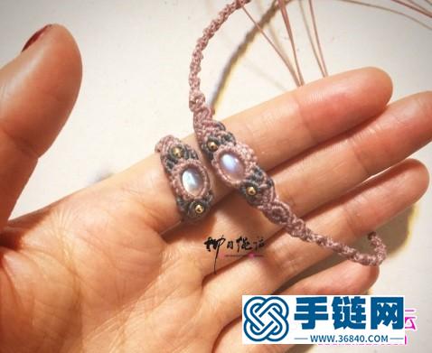 绳编复古粉红色月光石戒指和手链的详细编制图解