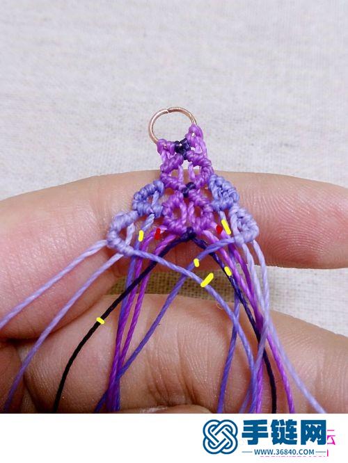 绳编紫鸾水滴白贝壳耳环的详细编制图解