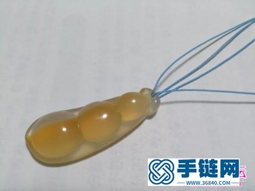 蓝莲花斜卷结玛瑙玉髓豆子项链吊坠的详细编制教程