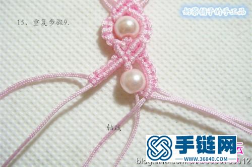 超美的连珠中国结编织的粉色手链