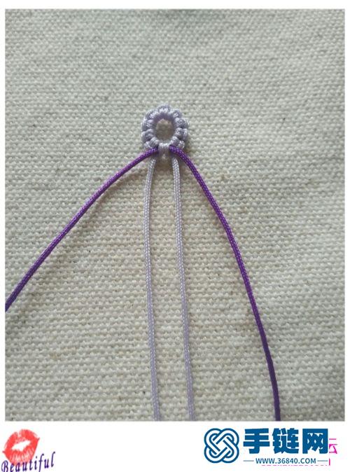 紫色雏菊花样手绳的详细编织教程