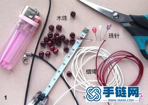 蜡绳、木珠编织制作的扇形挂饰