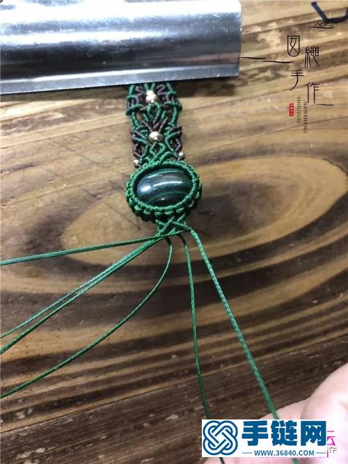 绳编雀蔸包石头绿黑手镯的详细编制步骤图