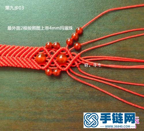 斜卷结红绳手链的编法详细教程