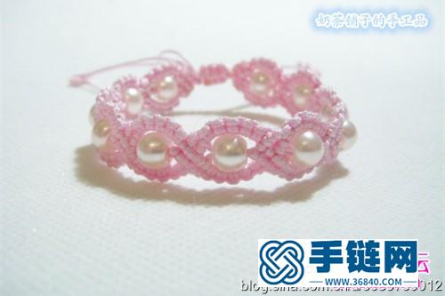 超美的连珠中国结编织的粉色手链