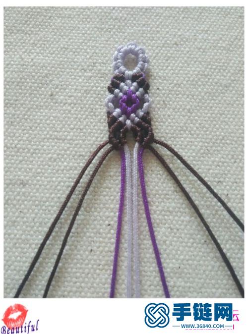 紫色雏菊花样手绳的详细编织教程