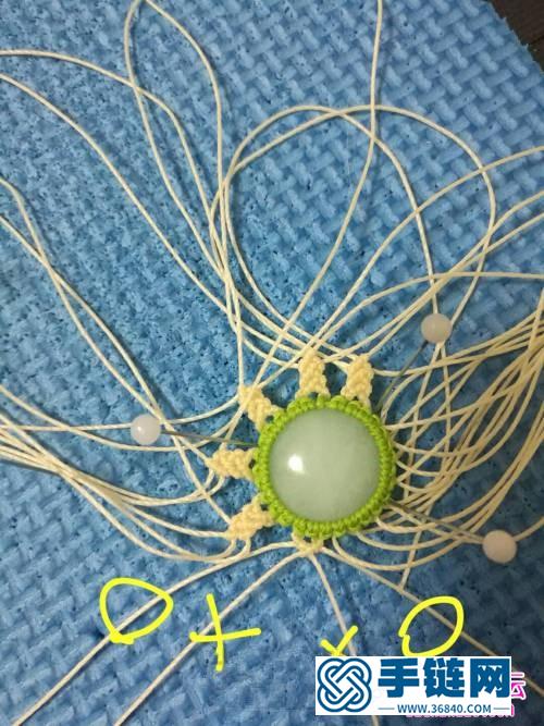 绳编玉线绿意包石项链的制作