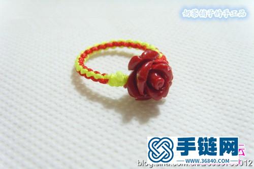 红绳四股辫玫瑰花戒指的编法教程