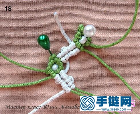 绳和串珠编绿色和白色耳环的方法