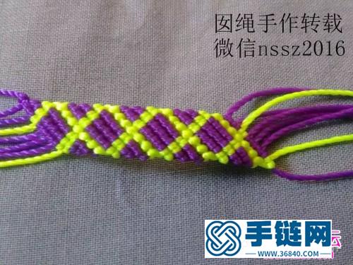 中国结编织菱形格子图案的手绳教程