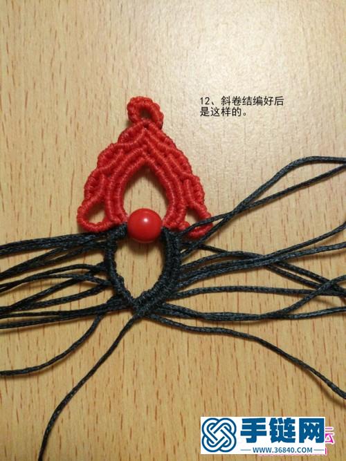 绳编两相依黑红耳坠的方法