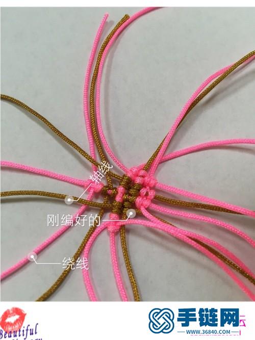 绳编粉色心形水晶耳环的制作步骤图