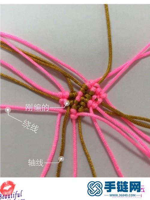 绳编粉色心形水晶耳环的制作步骤图