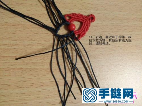 绳编两相依黑红耳坠的方法