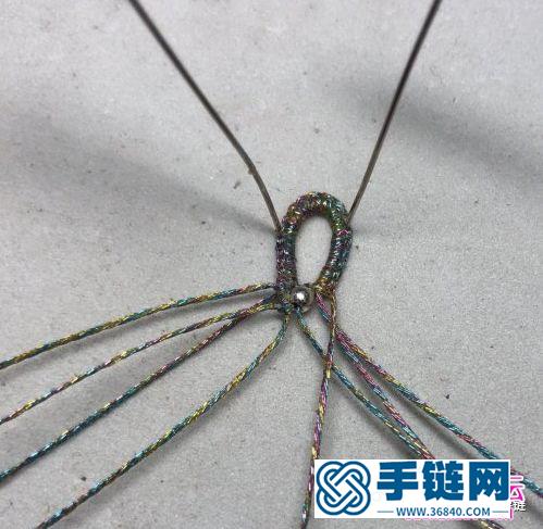 闪亮彩金线蜡绳绳编银珠手链的编织教程