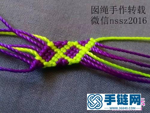 中国结编织菱形格子图案的手绳教程