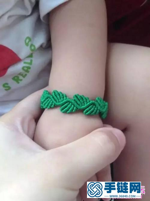 中国结斜卷结编织儿童绿叶手链教程
