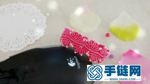 中国结粉红花朵手链的编法教程