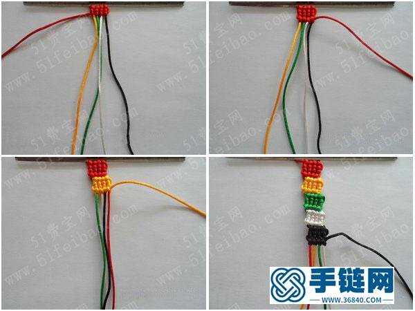 中国结编绳简单DIY_韩国丝五彩方块手绳的编法图解 