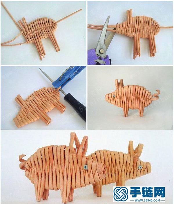 简单教你手编纸藤小肥猪图解 