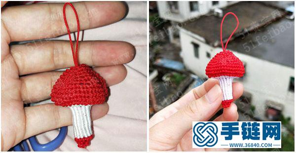 玉线手工编法小蘑菇挂件_如何简单DIY编绳做可爱的钥匙扣 