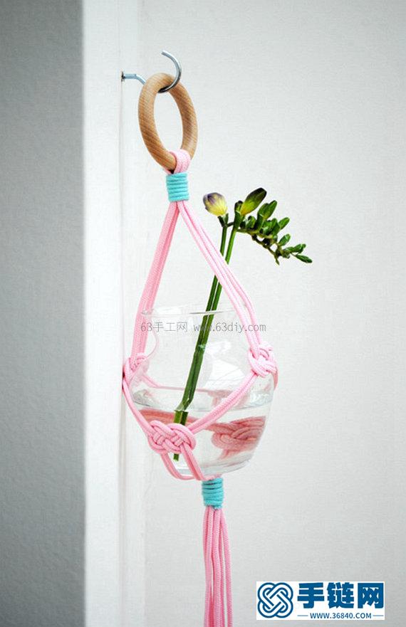 用绳结花瓶吊起来 简单绳结制品教程