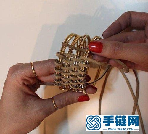 宽版手镯的皮绳编织DIY手工教程