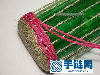 用麻绳手工diy漂亮的花瓶 麻绳花篮的编织方法