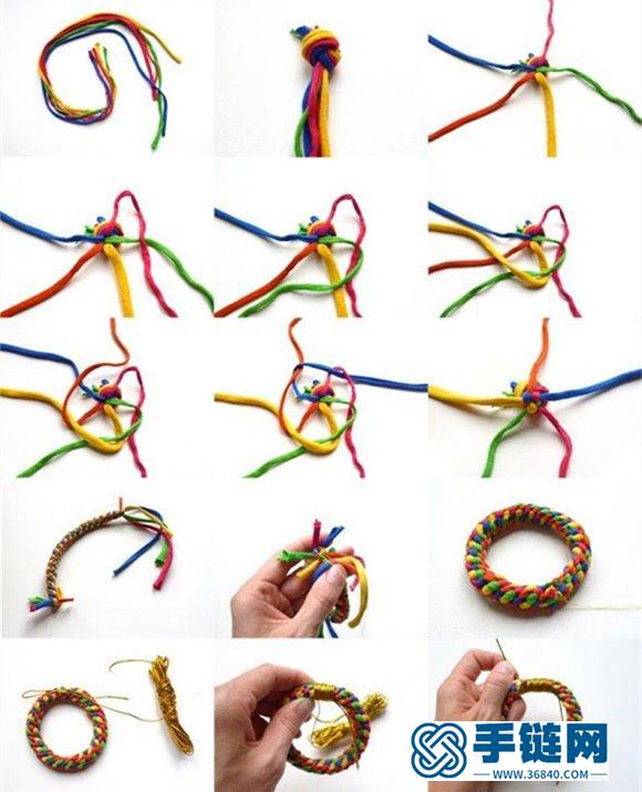 五股彩绳编织的时尚多彩圆形手镯