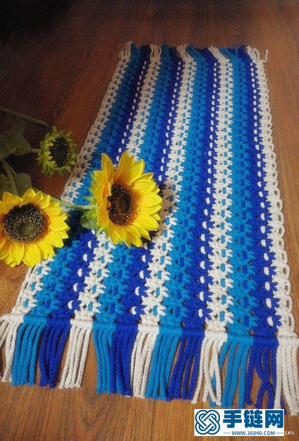 用绳子手工编织个性三色地毯