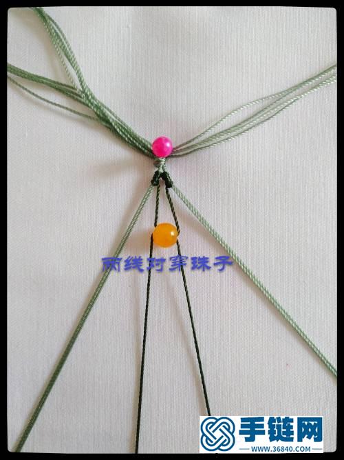 心形镶珠蜡线手链编绳教程