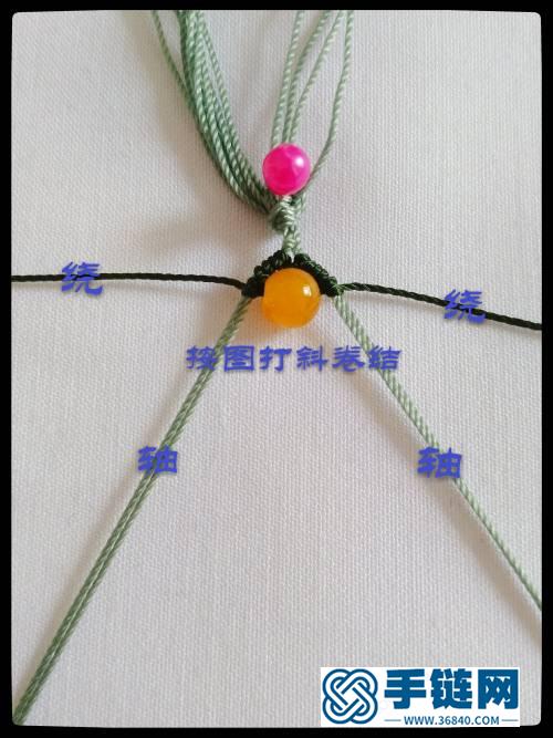 心形镶珠蜡线手链编绳教程