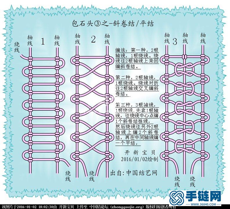 包石头的编法之云雀结/平结/斜卷结/秘鲁结（4种）