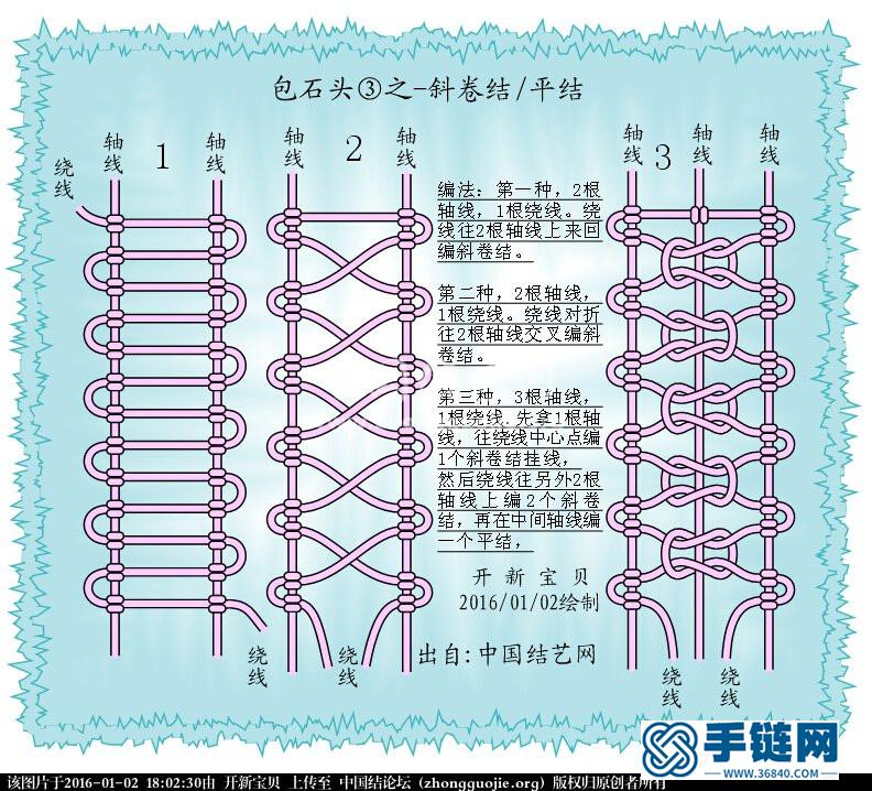 包石头的编法之云雀结/平结/斜卷结/秘鲁结（4种）