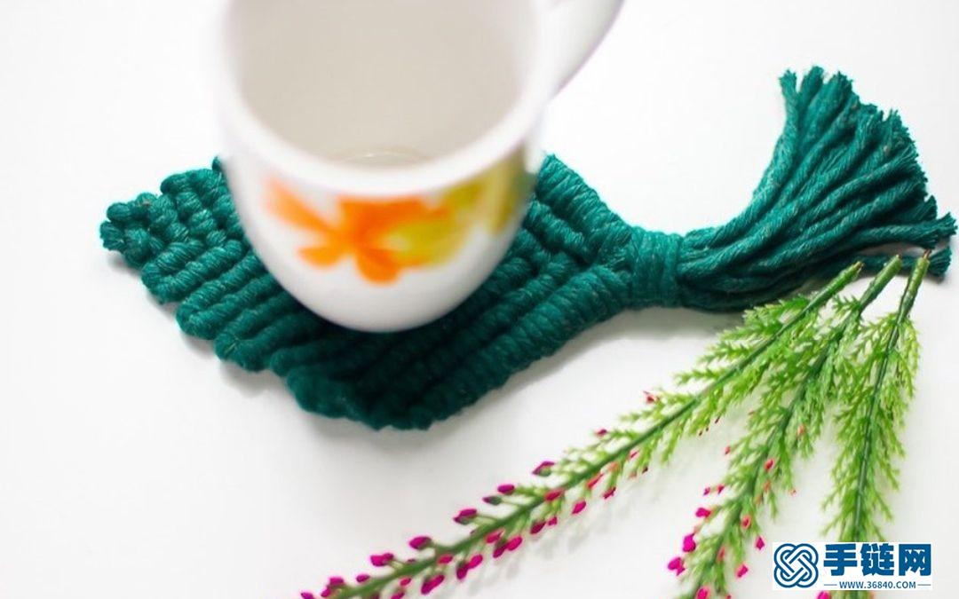 Macrame编织叶子茶杯垫，为凄冷的冬季增添一抹绿色